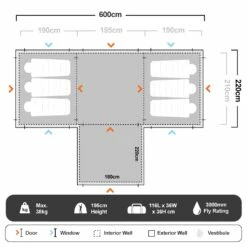 OZtrail Fast Frame Lumos Integrated Lighting 12 Person Tent -Snowys Sales 1227991