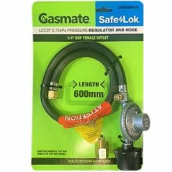 SafeLok LCC27 2.75kPa Pressure Regulator & Hose -Snowys Sales 1277811 safelok bbq hose reg 14 bsp wadaptor
